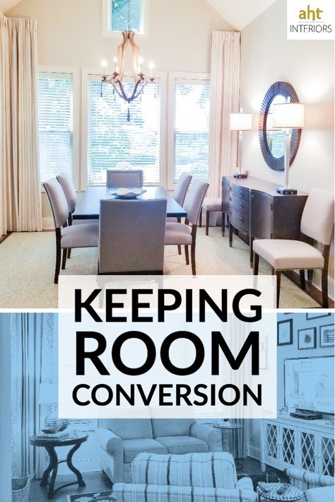 Keeping Room Off Kitchen Seating Areas, Convert Dining Room To Sitting Room, Cozy Keeping Room Off Kitchen, Dining Room To Sitting Room, Convert Dining Room, Keeping Room Off Kitchen, Study Makeover, Keeping Room Ideas, Kitchen Seating Area