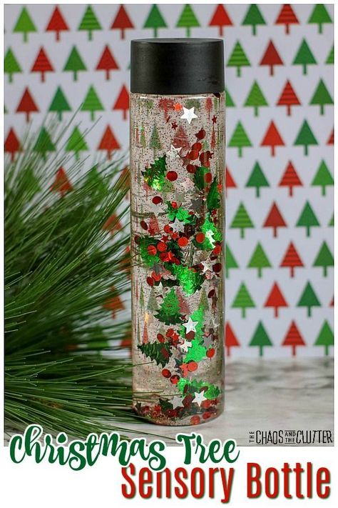 Create a calm down bottle for the holidays with this Christmas Tree Sensory Bottle. #sensorybottle #Christmas #sensoryplay #calmdownbottle #spd Christmas Activities Babies, Christmas Tree Sensory, Sensory Foam, Christmas Sensory, Calm Down Bottle, Discovery Bottles, Sensory Bottle, Preschool Sensory, Sensory Bags