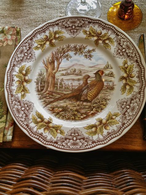 Spode Woodland, Vignette Design, Buffet Decor, English Pottery, Brown Transferware, Pretty Plates, Fall Centerpiece, China Patterns, Wine And Dine