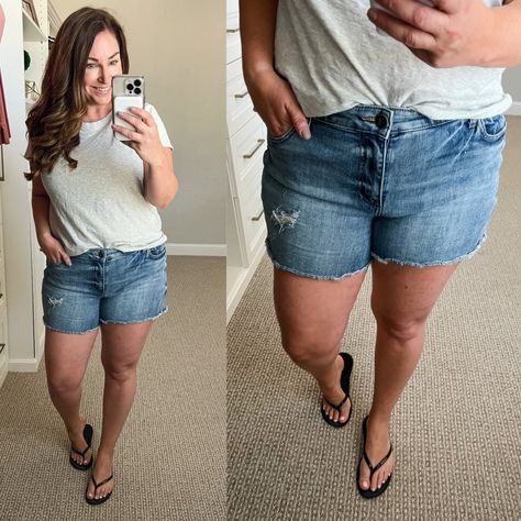 The Best Denim Shorts for Thick Thighs - The Recruiter Mom Shorts For Thick Thighs, Best Denim Shorts, Thicker Thighs, Recruiter Mom, Short And Thick, Mom Bod, Mid Thigh Shorts, Curvy Shorts, Spring Shorts