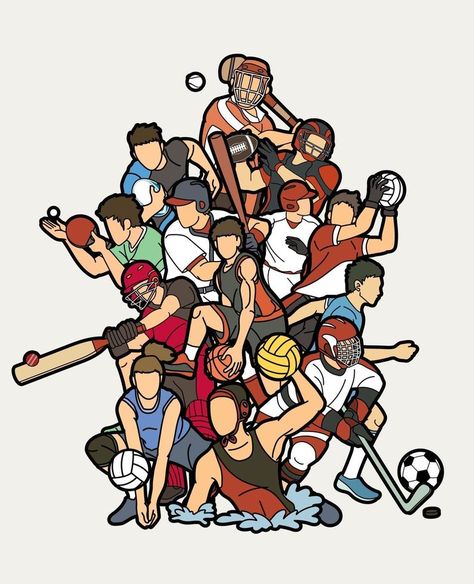 All Sports In One Picture, Sporting Success Of India Drawing, Sports Poster Drawing, Athlete Drawing Art, Sports Images Pictures, Intrams Poster, Sportsmanship Poster, Sports Logo Design Graphics, Sport Poster Design Graphics