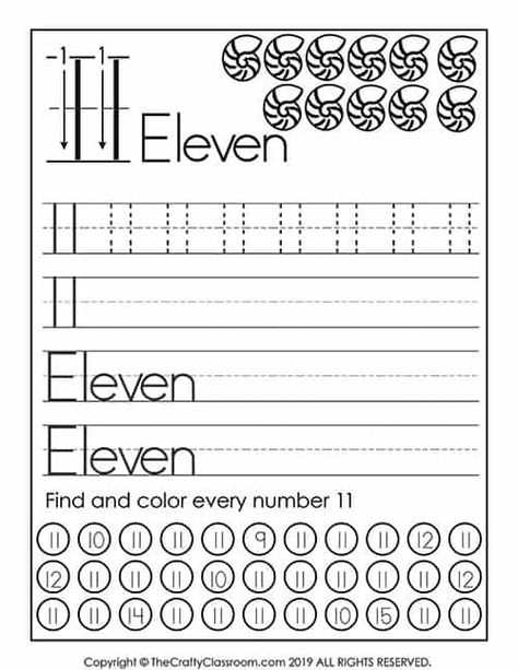 Number 11 Worksheet, 11 Worksheet, Pre K Math Worksheets, Preschool Worksheets Free Printables, 30 Number, Preschool Number Worksheets, Worksheet Preschool, Letter Worksheets For Preschool, 20 Number