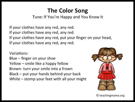 Preschoolers LOVE music. They enjoy moving, making sounds, and singing! There’s something about music that draws them in and points their attention at whoever is making music. A few summers ago, I took a class on early childhood transitions with a lot of preschool teachers. The course was designed to help teachers plan out an effective … Transition Songs For Preschool, Preschool Transitions, Clean Up Song, Color Song, Transition Songs, Daycare Organization, Transition Activities, Teaching Mama, Circle Time Songs