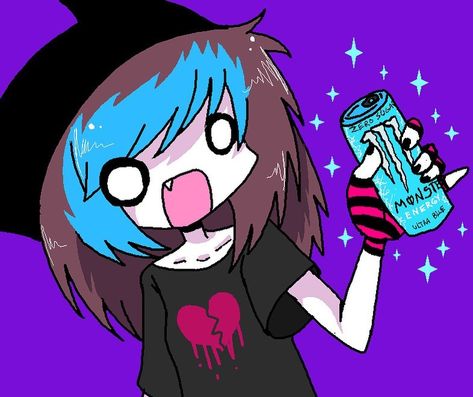 🌈Julie🌈 on Instagram: “Yummehhhh 💙🖤💙🖤💙 Whatz ur fav monster drink? X3 Quick drawing while my headache iz calm u_u You may NOT use this in any shape or form❣️…” Emo Boy Art, Monster Drink, Scene Emo Art, Scene Kid Art, Scenecore Art, Vtuber Design, 2000s Art, Scene Core, Scene Drawing