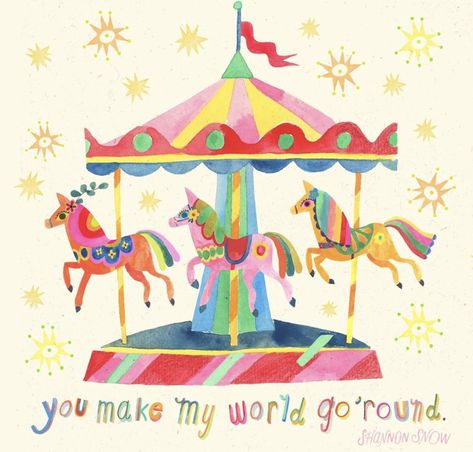 Shannon Snow, Carousel Ride, Snow Illustration, Japanese Illustration, Kids Class, Kids Interior Room, Oil Pastel Art, Merry Go Round, Hello Baby