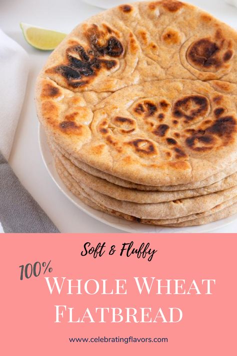 Soft Whole Wheat Flatbread - with Yeast - Celebrating Flavors Healthy Homemade Bread, Yogurt Bread, Baked Breads, Bread Soft, Yeast Dough, Bread Cookies, Vegan Yogurt, Healthy Bread, Natural Yogurt