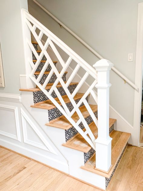 Chinese Chippendale Railing - Laurel Dane Designs, LLC Chippendale Railing, Beach House Stairs, Cottage Stairs, Beach House Renovation, Ranch House Remodel, Chippendale Chairs, Chinese Chippendale, Interior Stairs, Starter Home