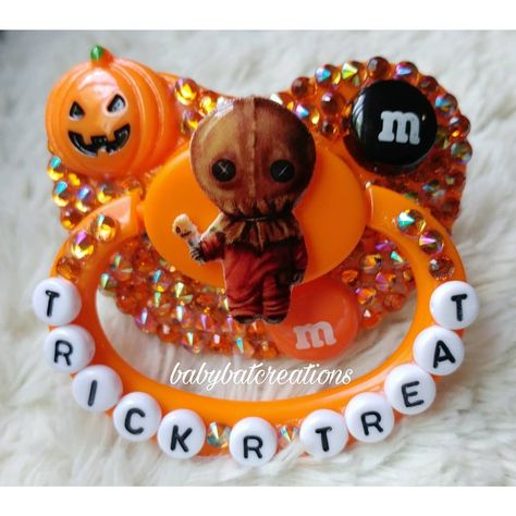 Baby Bat Creations🦇 on Instagram: “*SOLD* Trick R Treat pacifier now available #babybatcreations #adultpacifier #decopaci #decopacifier #adultpacifiers #adultpaci…” Space Things, Bling Pacifier, Adult Pacifier, Pacifier Strap, Paci Clip, Pet Spaces, Space Stuff, Baby Bats