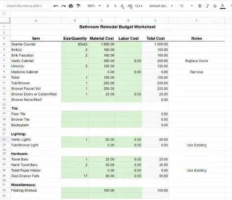 This free downloadable remodeling budget worksheet just might save your sanity during your next big project, not to mention lots of dollars! #remodelbudget #freeprintable #budgetworksheet Home Expenses Spreadsheet, New Home Budget Spreadsheet, Home Building Budget Spreadsheet, Bathroom Remodel Budget Template, Remodel Budget Worksheet, Renovation Budget Spreadsheet, Remodeling Checklist, Budget Tracker Spreadsheet, Bathroom Renovation Cost