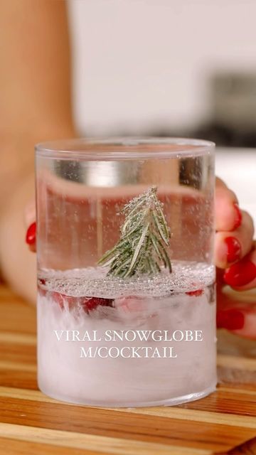 Nicole Keshishian Modic | KALEJUNKIE® on Instagram: "Follow @kalejunkie for more! VIRAL SNOWGLOBE COCKTAIL/MOCKTAIL! This is so fun, 12/10 idea for your holiday drinks and it is so easy to make! Add some water to a glass, a few cranberries and then a sprig if rosemary. Pro tip: cut the tip of the rosemary so it stands up straight (I didn’t do that, but would do it next time)! Idea inspired by my friend @ainttooproudtomeg who I adore! 🫶🏻 Drink ideas: Vodka soda Sparkling water Ginger ale Or anything your heart desires! #snowglobe #snowglobecocktail #snowglobemocktail #viralrecipes #viralvideos #christmascocktails #holidaydrinks #festivedrinks #mocktails #mocktailrecipe" Snowglobe Drink Rosemary, Christmas Snowglobe Cocktail, Snowglobe Drink, Drink Ideas Vodka, Snowglobe Cocktail, Vodka Soda, Cranberry Cocktail, Cocktail And Mocktail, Frozen Cranberries