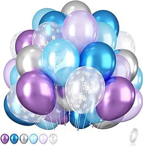 Frozen Balloons, 12 Inch Purple Blue White and Silver Balloons with Snowflake Balloons for Girls Frozen Theme Party Supplies Ice Snow Theme Birthday Baby Shower Winter Party Decorations Winter Wonderland-party, Frozen Balloons, Frozen Birthday Party Decorations, Wonderland Party Decorations, Hen Party Decorations, Winter Party Decorations, Ballon Party, Snow Theme, Winter Wonderland Baby Shower