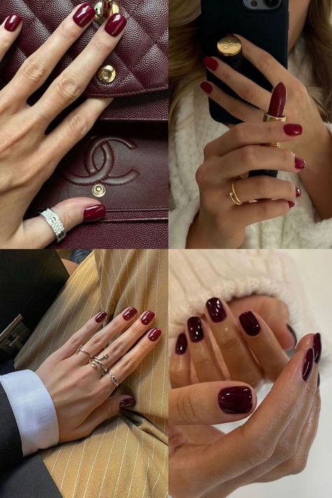 Short Fall Nails Burgundy, Acrylic Nail Square Short, Dark Dip Powder Nails Colors, Short Red Fall Nails, Burgundy And Red Nails, Short Classy Red Nails, Russian Manicure Design Fall, Pre Fall Nail Colors, Classy Burgundy Nails