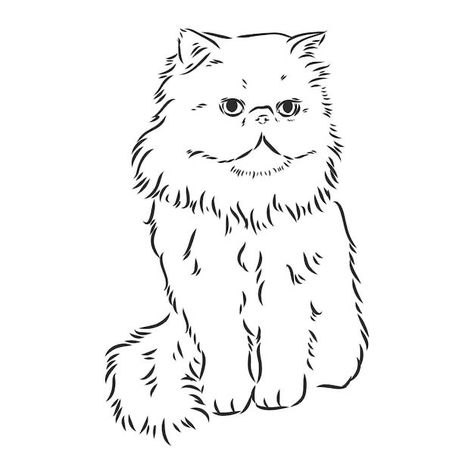 Persian Cat Tattoo Minimalist, Persian Cat Tattoo, Persian Cat Drawing, Persian Cat Art, Art Nouveau Cat, Cat Outline Tattoo, Line Drawing Tattoos, Persian Tattoo, Cat Tattoo Simple