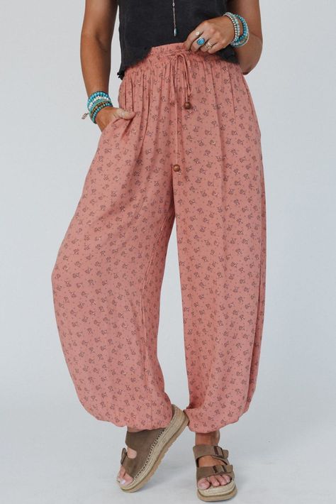 $7.4 Pink Boho Floral Printed Wide Leg Jogger Pants Wholesale Boho Essentials, Bralette Outfit, Boho Pants, Pink Boho, Fashion Joggers, Loose Pants, Bohemian Chic, Boho Floral, Printed Leggings