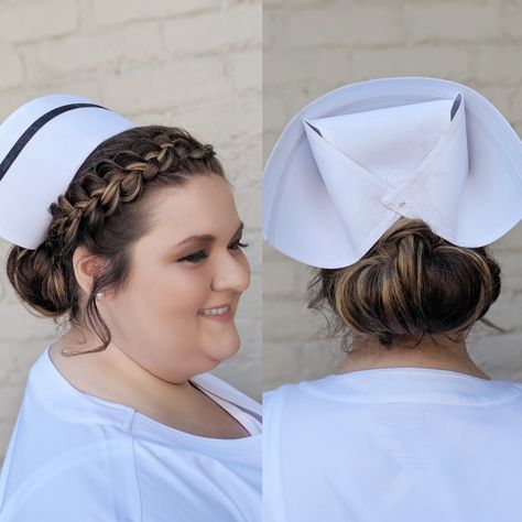 Graduation Hairstyles With Cap, Cap Hairstyles, Easy Updos For Medium Hair, Nurse Hairstyles, Nursing Pins, Romantic Hairstyles, Hair Catalog, Graduation Hairstyles, Work Hairstyles