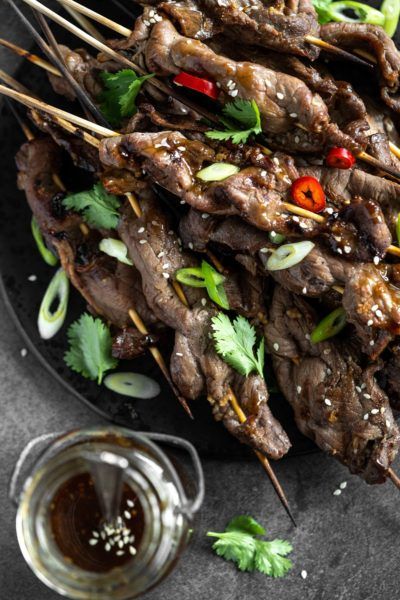 Grilled Steak with Garlic Butter Mushrooms - BBQing with the Nolands Grilled Prime Rib, Easy Skewers, Teriyaki Chicken Wings, Garlic Butter Mushrooms, Teriyaki Marinade, Teriyaki Beef, Beef Skewers, London Broil, Skewer Recipes