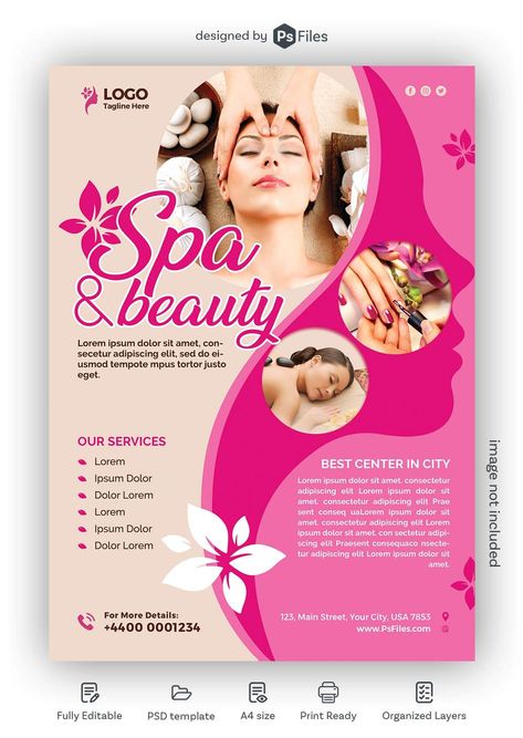 Spa and Beauty Parlour Free PSD Flyer Template - PsFiles Parlour Template, Beauty Parlour Offer Poster, Flyer Mockup Free, Parlour Design, Spa Flyer, Beauty Salon Posters, Psd Free Photoshop, Free Psd Flyer Templates, Free Psd Flyer