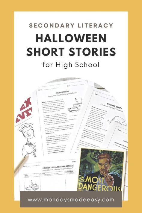 Not only do Halloween short stories captivate high school students - they also seamlessly weave in literary elements such as irony, character development, and setting; these devices lend their eerie ambiance to these tales. In this blog post, I’ll share some classic Halloween short stories. Each short story evokes the darkness, mystery, and nostalgia of the Halloween season. Read on to learn more about these spooky Halloween reading activities for English Language Arts! Halloween Reading Activities, Halloween Reading Activity, Halloween Short Stories, Middle School Short Stories, Teaching Literary Analysis, Pre Reading Activities, Halloween Reading, Literary Elements, Classroom Discussion