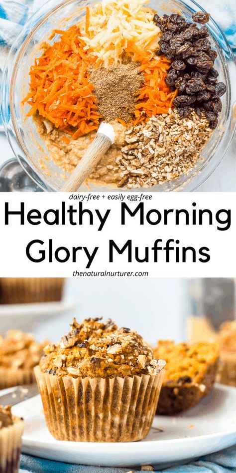 These Morning Glory Muffins are the perfect thing for breakfast or a healthy snack. This recipe has less sugar, and instead uses maple syrup or honey. #veggieloaded Healthy Morning Glory Muffins, Morning Glory Muffins Healthy, Morning Glory Muffins Recipe, Muffins Gluten Free, Glory Muffins, Biscuits Diététiques, Morning Glory Muffins, Mid Afternoon, Healthy Muffin Recipes