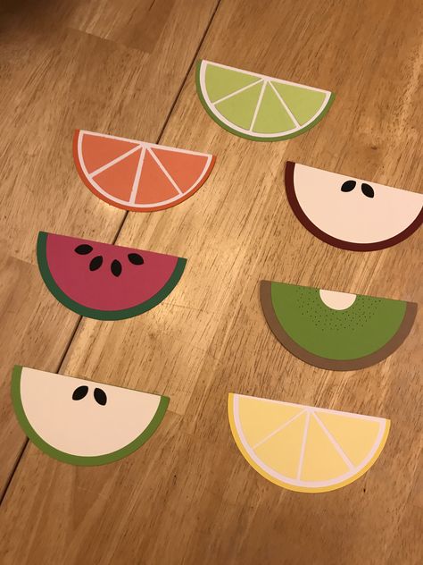 Used a cricut machine and cardstock paper. Wrote the names along the edges of the fruit. Fruit Door Decs, Ra Name Tags, Ra Decorations, Ra Door Decs, Door Tag, Door Decs, Door Tags, Ra Ideas, Spring Door