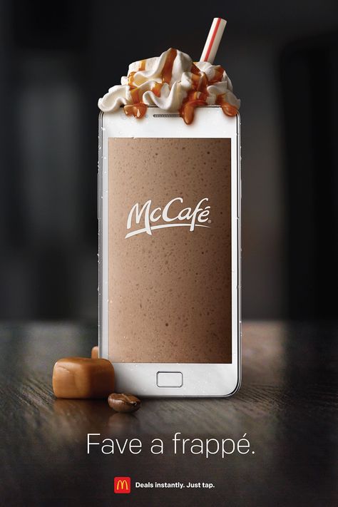 McDonald's Mobile App ad campaign Mobile Advertising Design, Mcdonald's App, Caramel Frappe, Food Deals, App Promotion, Caramel Drizzle, Pizza Design, Mobile Advertising, 광고 디자인