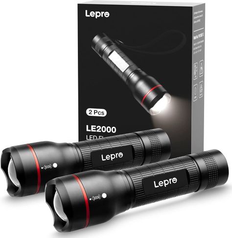 Lepro LED Torch Super Bright, 2 Pack Water Resistant Flashlight for Camping, Powered by 18650 Rechargeable or AAA Battery, 5 Modes, Zoomable, Pocket Size, Lightweight, for Outdoor Indoor Emergency Use : Amazon.co.uk: DIY & Tools Power Cut, Emergency Flashlight, Battery Holders, Super Bright Flashlight, Hunting Camp, Rechargeable Flashlight, Walking The Dog, Smart Appliances, Tactical Flashlight