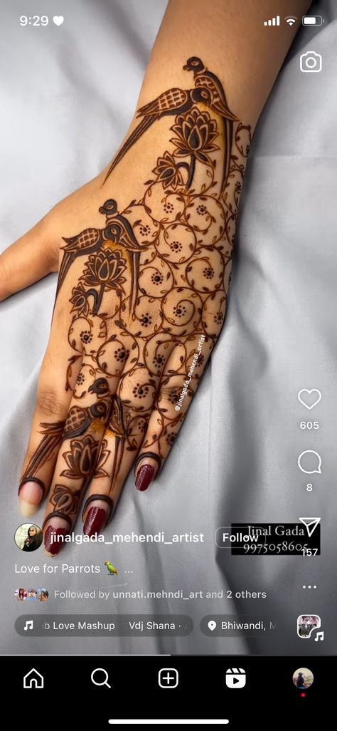 Unique Mahendi Designs Latest, Vinayagar Mehandi Design, Simple Mehandi Backside, Mehendi Unique Designs, Parrot Mehendi Designs, Heena Mehendi Designs Unique, Designer Mehndi Designs Unique, Mehandi Back Hand Designs, Unique Mehndi Designs Back Hand