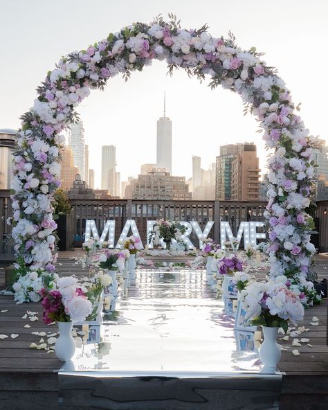 Proposal Arch, Deconstructed Arch, Rooftop Proposal, Proposal Decor, New York Rooftop, Unique Proposals, Proposal Planning, Arch Ideas, Flower Arch