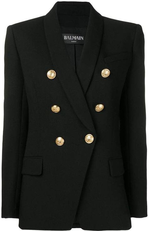 757f843a169cc678064d9530d12a1881desc50534185ri Military Inspired Jacket, Balmain Blazer, Blazer Designs, Tailored Blazer, Military Inspired, Breasted Blazer, Double Breasted Blazer, French Fashion, Black Blazers