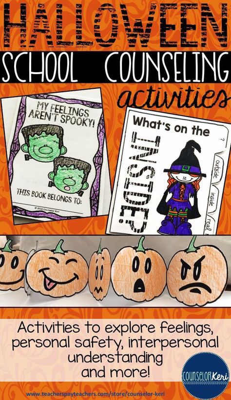 Halloween activities and resources for elementary school counseling! -Counselor Keri Halloween Therapy Activities, Counseling Crafts, Counseling Interventions, Counselor Keri, Behavior Reflection, Social Skills Lessons, Elementary School Counselor, School Counseling Lessons, Social Emotional Activities