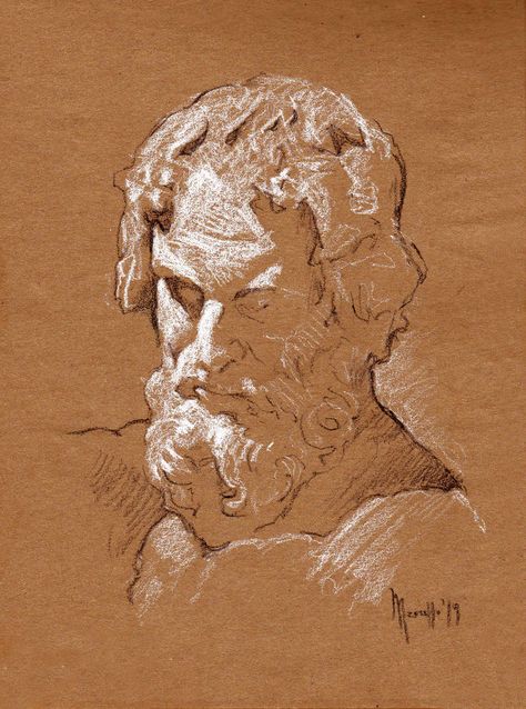 Toned Tan Paper Drawing, Tan Paper Drawing, Portrait Challenge, Human Face Drawing, Michelangelo Art, Study Reference, Portrait Practice, Master Drawing, Pastel Artwork