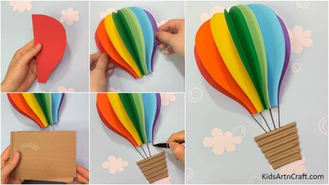 DIY How to Make Paper Air Balloon – Art and Craft for Kids - Kids Art & Craft 3 D Hot Air Balloon Craft, Hot Air Balloon Bulletin Board, Paper Air Balloon, Paper Hot Air Balloon, Air Balloon Craft, Air Balloon Art, Hot Air Balloon Paper, Crafting Activities