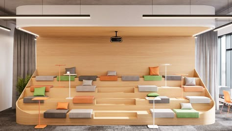 Office Interior design | Behance :: Behance Modern Office Space Design, Interior Design Behance, Mall Facade, Classroom Interior, Tiered Seating, Collaborative Workspace, Modern Office Space, Modular Office, Office Space Design