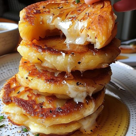 (20+) Facebook Honey Butter Glaze, Pancake Shapes, Sweet Potato Fritters, Butter Potatoes, Butter Glaze, Spiced Cauliflower, Cauliflower Soup Recipes, Potato Fritters, Grated Potato