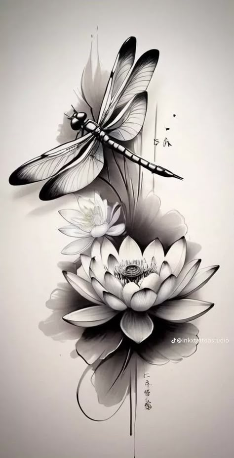 Rose Vine Tattoos For Women Back, Heart With Butterflies Tattoo, Tattoo Designs Colorful, Woman Tattoo Design, Dragonfly Lotus, Dragonfly Artwork, Lotus Flower Tattoo Design, Flying Tattoo, Dragonfly Tattoo Design