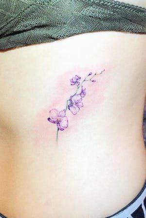 Watercolor Orchid Tattoo, Purple Orchid Tattoo, Orchid Tattoo Meaning, Orchid Flower Tattoos, Orchid Watercolor, Flowers In Watercolor, Tattoos For Dog Lovers, Orchid Tattoo, Hip Tattoos Women