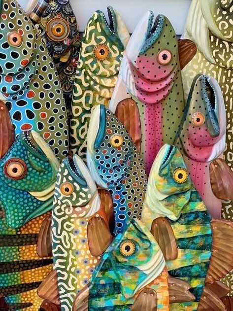 Fisherman's Cottage, Canal Art, Folk Art Fish, Fish Designs, Painted Fish, Fish Artwork, Art Fish, Watercolor Fish, Fish Crafts