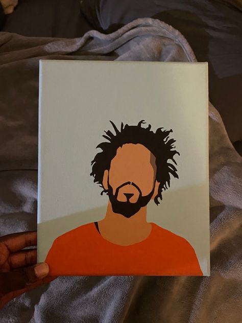 J Cole Painting Easy, J Cole Painting, Rapper Paintings, Dope Drawings, Painting Therapy, White Art Painting, Spongebob Stuff, Bedroom Art Painting, Kids Canvas Art