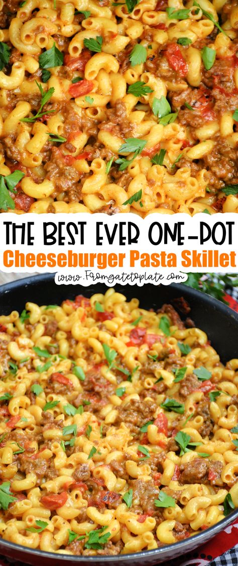 Cheeseburger Pasta Skillet, Pasta Skillet, Cheeseburger Pasta, One Pan Pasta, Having Friends, Skillet Pasta, Cheeseburger Casserole, One Skillet Meals, Skillet Recipes