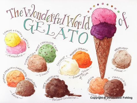 Everyday Artist: Sketchbook Journeys - Italy: Gelato! Gelato Watercolor, Italy Sketches, Gelato Italy, Journal Drawings, List Journal, Ice Cream Illustration, Family Tree Art, Tuscany Travel, Fabric Origami