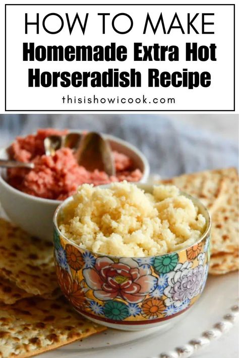 Want a hot horseradish recipe? Easy to make as long as you have a fresh horseradish root; this spicy food makes a great sauce on prime rib or gefilte fish.  In fact, sometimes I think that the fish is just made for testing the horseradish! How To Make Horseradish, Prime Rib Sauce, Homemade Horseradish, Horseradish Recipes, Gefilte Fish, Creamy Horseradish Sauce, Chopped Liver, Fresh Horseradish, Prepared Horseradish