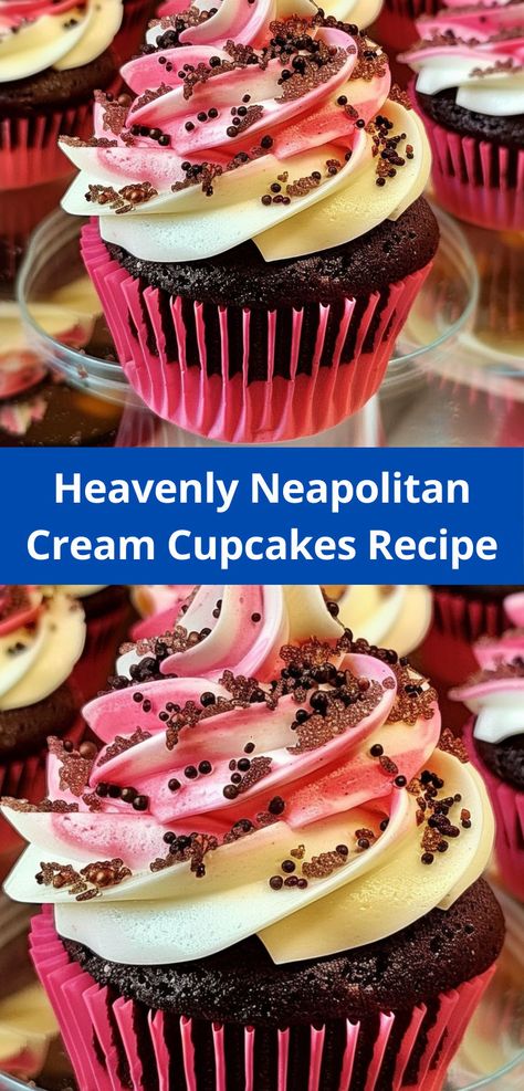 Love easy dessert recipes? Our Heavenly Neapolitan Cream Cupcakes Recipe is a quick and delicious way to satisfy your sweet tooth. Neopolitan Cupcakes, Fun Cupcake Recipes, Neapolitan Ice Cream, Cream Cupcakes, Cupcakes Recipe, Cupcake Pan, Strawberry Puree, Ice Cream Flavors, Fun Cupcakes