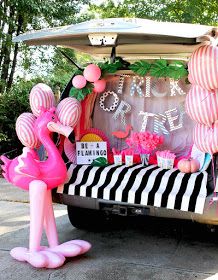 Flamingo Trunk or Treat Church Trunk, Trunker Treat Ideas, Halloween Car Decorations, Church Halloween, Trunk Or Treat Ideas, Halloween Traditions, Treat Ideas, Monkey Bread, Trunk Or Treat