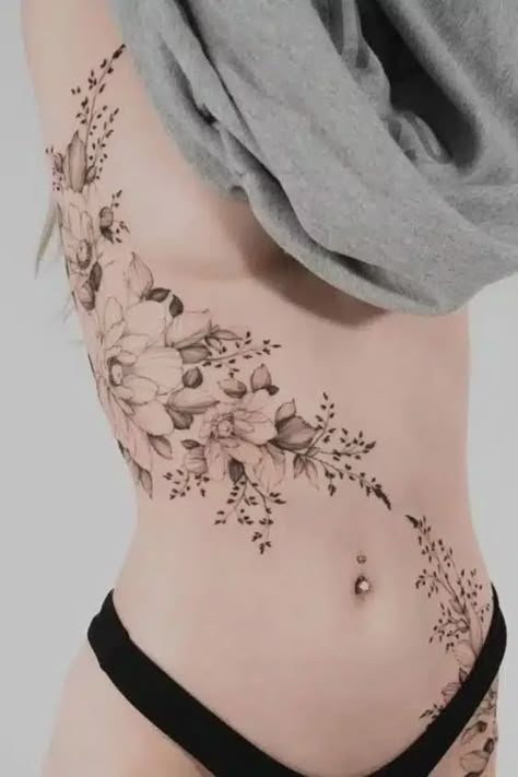 50+ Floral Vine Tattoos Ideas For Everyone Floral Vine Tattoos, Floral Back Tattoos, Floral Thigh Tattoos, Tattoos To Cover Scars, Cross Tattoos For Women, Special Tattoos, Vine Tattoos, Stomach Tattoos, Side Tattoos