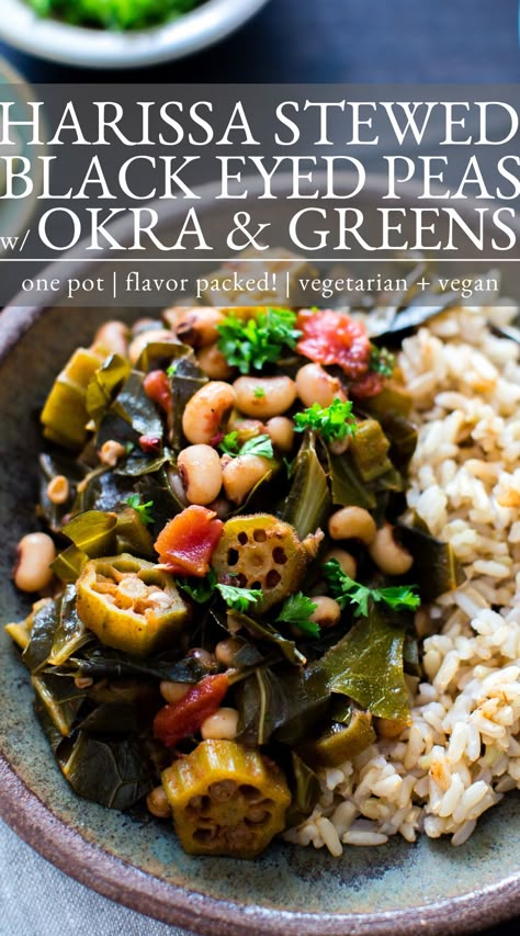 Okra Meals, Okra Dishes, Blackeyed Pea Recipes, Kale Bowl, Green Peas Recipes, Beans And Greens, Okra Stew, Collard Greens Recipe, Okra Recipes