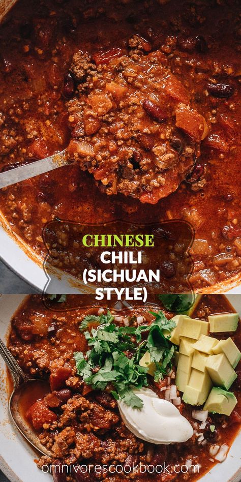 Chinese Chili (Sichuan Style) | Omnivore's Cookbook Asian Chili Recipe, Chinese Chili, Traditional Chili, Chili Soup, Chili Cook Off, Photo Food, Best Comfort Food, Spicy Chili, Super Rich