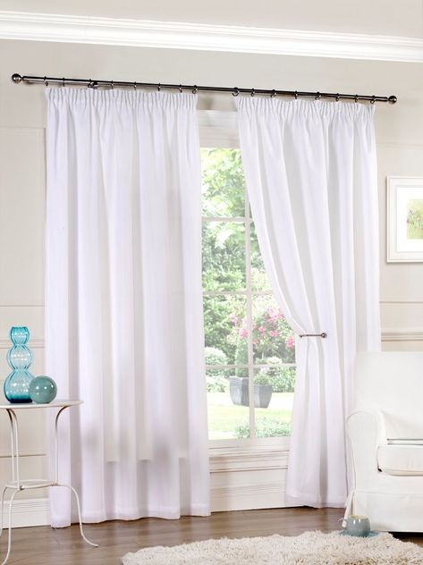 White Voile Curtains, Curtains For Windows, Curtains And Pelmets, Voile Panels, Curtain Headings, Window Sheers, Net Curtains, Voile Curtains, Pencil Pleat