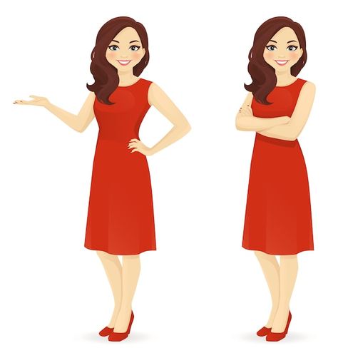 Vector beautiful woman in red dress stan... | Premium Vector #Freepik #vector #woman-cartoon #cute-girl #confident-woman #woman-set Woman In Red Dress, Drawing Dress, Teacher Images, Shirt Clipart, Simple Sketches, Dress Vector, Business Dress Women, Woman In Red, Long African Dresses