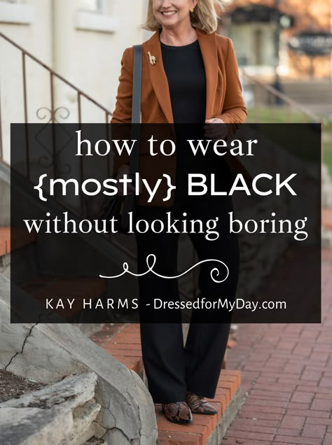 Black Pants Black Cardigan Outfit, How To Dress In All Black, Black Dress Capsule Wardrobe, How To Wear All Black, What To Wear With Black Dress Pants, Black Blouse Outfit Casual, Classic Black Dress For Fall, How To Style Black Top, Black Outfits For Women Summer