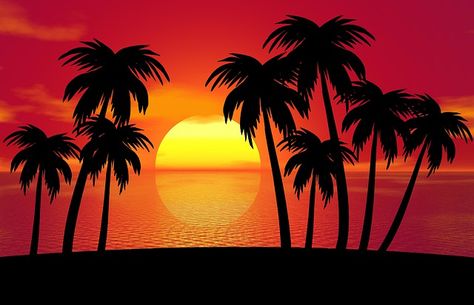 Sun Silhouette, Room Wall Mural, Wallpaper Illustration, Tropical Landscape, Sleeping Room, Beach Images, Tropical Landscaping, Free Illustrations, Fashion Room